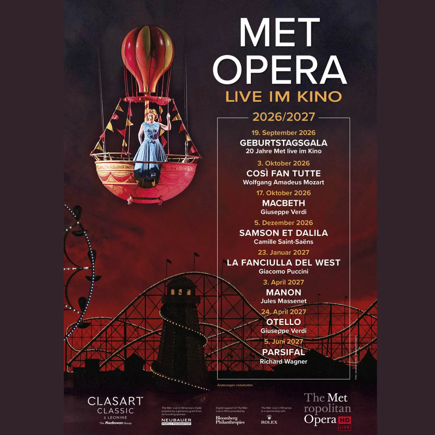 Metropolitan Opera Saison 2026/2027 live im Kino